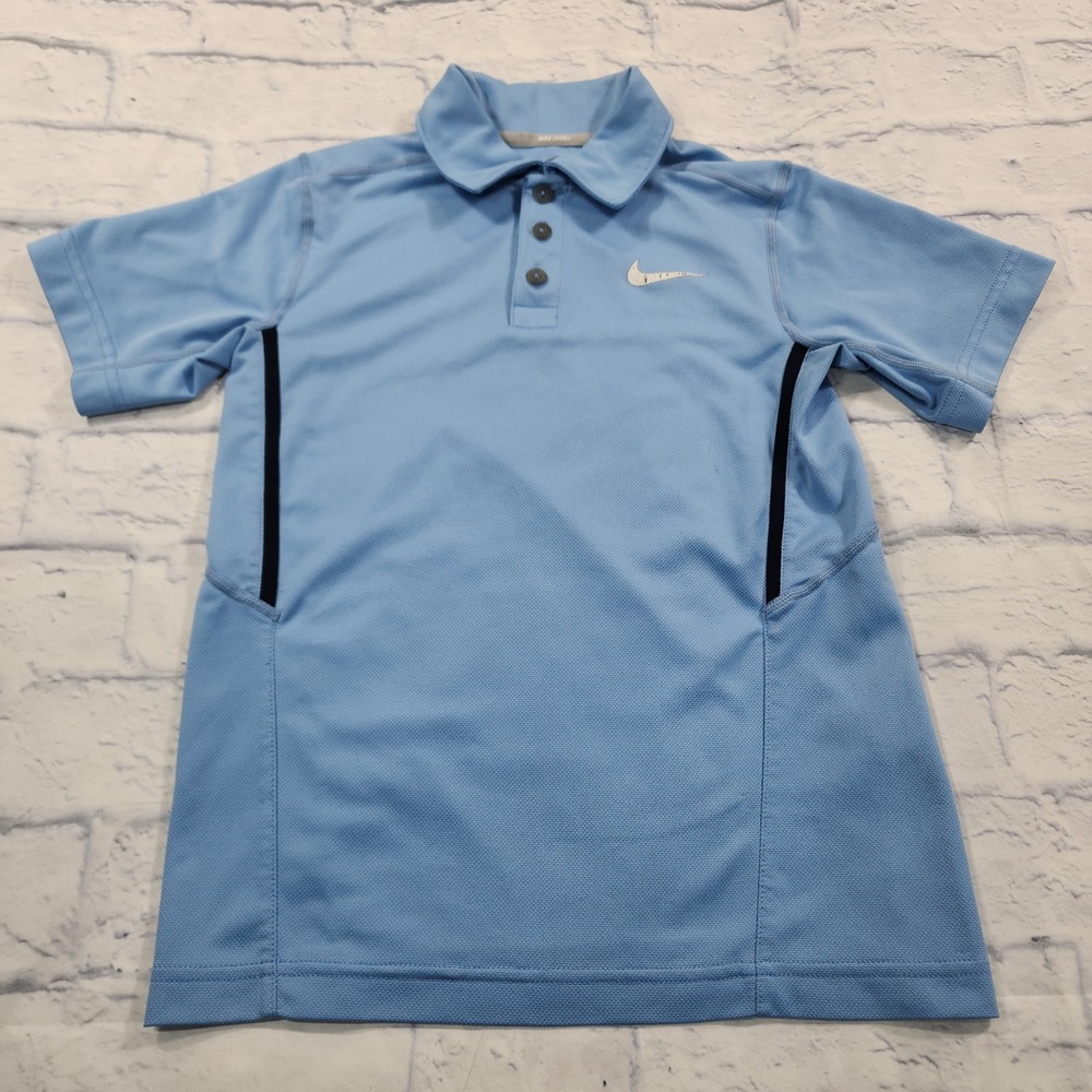 Nike Tennis YOUTH SIZE S Athletic Polo Shirt Blue Dri Fit Stay Cool Golf Court